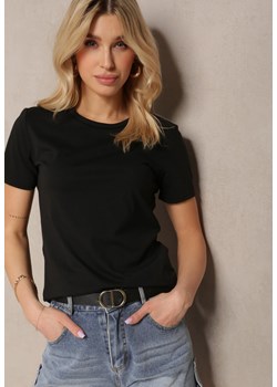 Czarny T-shirt Koszulka z Krótkim Rękawem i Okrągłym Dekoltem Tiarella ze sklepu Renee odzież w kategorii Bluzki damskie - zdjęcie 171942947