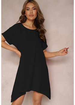 Czarna Tunika Sukienka z Krótkim Rękawem i Asymetrycznym Wykończeniem Fumiana ze sklepu Renee odzież w kategorii Bluzki damskie - zdjęcie 171943007