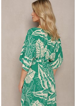 Zielona Kwiecista Sukienka z Krótkim Rękawem i Wiązaniem w Talii Fasila ze sklepu Renee odzież w kategorii Sukienki - zdjęcie 171943067