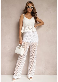 Białe Ażurowe Spodnie z Gumką w Pasie i Podeszewką Typu Szorty Waloella ze sklepu Renee odzież w kategorii Spodnie damskie - zdjęcie 171943275