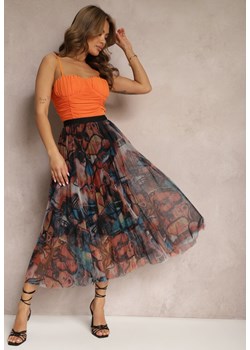 Czarno-Pomarańczowa Plisowana Spódnica z Tiulem i Gumką w Talii Timaqin ze sklepu Renee odzież w kategorii Spódnice - zdjęcie 171943305