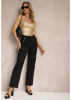 Czarne Jeansy High Waist o Prostym Kroju z Szerokimi Nogawkami z Guzikami z Przodu Azamira ze sklepu Renee odzież w kategorii Spodnie damskie - zdjęcie 171943335