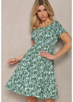 Zielona Sukienka z Bawełny Typu Hiszpanka z Marszczoną Górą i Falbanką Jannesto ze sklepu Renee odzież w kategorii Sukienki - zdjęcie 171943379