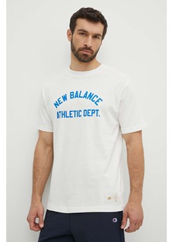 New Balance t-shirt bawełniany męski kolor beżowy z nadrukiem MT41514SST ze sklepu ANSWEAR.com w kategorii T-shirty męskie - zdjęcie 171950616
