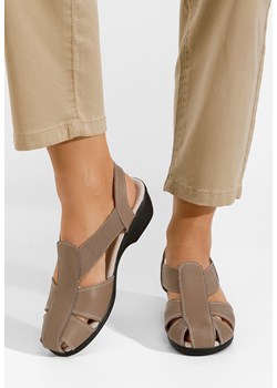 Khaki sandały na niskim obcasie Melona V4 ze sklepu Zapatos w kategorii Sandały damskie - zdjęcie 171951427