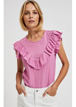 Bluzka damska z falbaną różowa 4347, Kolor różowy, Rozmiar XS, Moodo ze sklepu Primodo w kategorii Bluzki damskie - zdjęcie 171954656