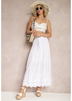 Biała Rozkloszowana Spódnica z Bawełny z Naszytym Haftem Lomiana ze sklepu Renee odzież w kategorii Spódnice - zdjęcie 171959526