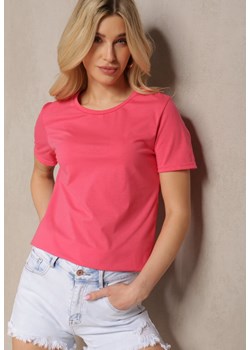 Fuksjowy T-shirt Koszulka z Krótkim Rękawem i Okrągłym Dekoltem Tiarella ze sklepu Renee odzież w kategorii Bluzki damskie - zdjęcie 171959546