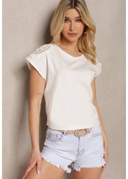 Biały Casualowy T-shirt z Bawełny z Ażurowymi Wstawkami na Ramionach Timauel ze sklepu Renee odzież w kategorii Bluzki damskie - zdjęcie 171959656