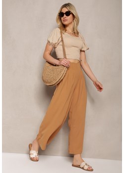 Jasnobrązowe Szerokie Spodnie High Waist Lataria ze sklepu Renee odzież w kategorii Spodnie damskie - zdjęcie 171959846
