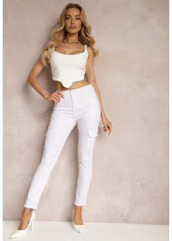 Białe Bojówki Spodnie z Kieszeniami z Klapami po Bokach Pannesha ze sklepu Renee odzież w kategorii Spodnie damskie - zdjęcie 171959866
