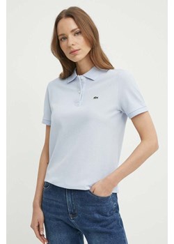 Lacoste t-shirt bawełniany kolor niebieski z kołnierzykiem ze sklepu PRM w kategorii Bluzki damskie - zdjęcie 171962187