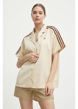 adidas Originals koszula damska kolor beżowy relaxed z kołnierzykiem klasycznym IS3848 ze sklepu PRM w kategorii Koszule damskie - zdjęcie 171962319