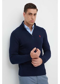 Polo Ralph Lauren sweter bawełniany kolor niebieski ciepły ze sklepu ANSWEAR.com w kategorii Swetry męskie - zdjęcie 171964327