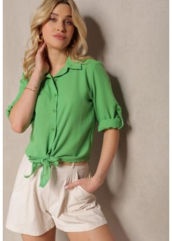 Zielona Koszula z Rękawami z Możliwością Podpięcia Wiązana na Dole Zapinana na Guziki Sanesria ze sklepu Renee odzież w kategorii Koszule damskie - zdjęcie 171977669