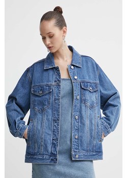 Abercrombie &amp; Fitch kurtka jeansowa damska kolor niebieski przejściowa oversize ze sklepu ANSWEAR.com w kategorii Kurtki damskie - zdjęcie 171981336