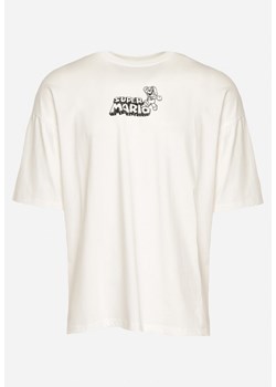 Biała Koszulka Bawełniana Oversize z Nadrukiem z Przodu i na Plecach Mannesha ze sklepu Born2be Odzież w kategorii T-shirty męskie - zdjęcie 171982007