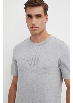 Gant t-shirt bawełniany kolor szary z aplikacją ze sklepu ANSWEAR.com w kategorii T-shirty męskie - zdjęcie 171987769
