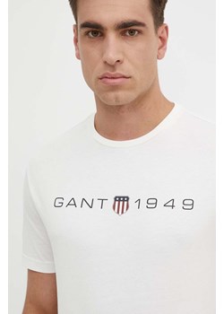 Gant t-shirt bawełniany męski kolor beżowy z nadrukiem ze sklepu ANSWEAR.com w kategorii T-shirty męskie - zdjęcie 171988017