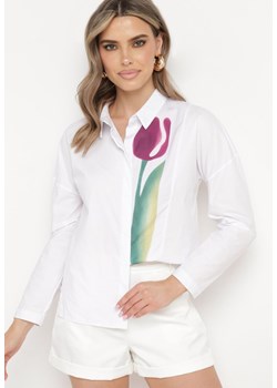 Biała Koszula z Nadrukiem Tulipana z Bawełny Aelirava ze sklepu Born2be Odzież w kategorii Koszule damskie - zdjęcie 171995837