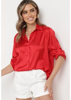 Czerwona Koszula z Zapięciem na Guziki z Długim Rękawem z Możliwością Podwinięcia Tesadina ze sklepu Born2be Odzież w kategorii Koszule damskie - zdjęcie 171995886