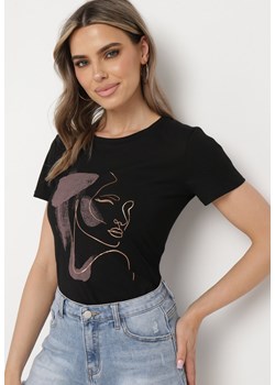 Czarny T-shirt z Bawełny z Krótkim Rękawem i Nadrukiem Tiaressa ze sklepu Born2be Odzież w kategorii Bluzki damskie - zdjęcie 171996078