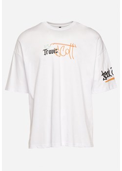 Biała Koszulka Bawełniana z Dużym Nadrukiem na Plecach Ircia ze sklepu Born2be Odzież w kategorii T-shirty męskie - zdjęcie 171996259
