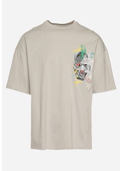 Szara Koszulka z Krótkim Rękawem T-Shirt z Nadrukiem z Przodu i na Plecach Franestia ze sklepu Born2be Odzież w kategorii T-shirty męskie - zdjęcie 171996269
