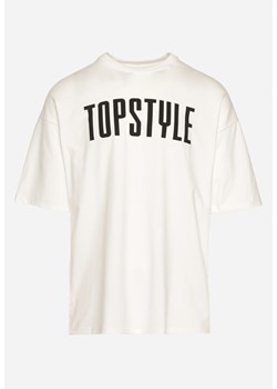 Biała Bawełniana Koszulka z Krótkim Rękawem i Ozdobnymi Nadrukami na Plecach i z Przodu Azariel ze sklepu Born2be Odzież w kategorii T-shirty męskie - zdjęcie 171996279
