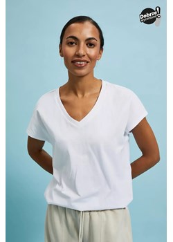 Bluzka z dekoltem w serek i krótkimi rękawami biała ze sklepu Moodo.pl w kategorii Bluzki damskie - zdjęcie 171999677