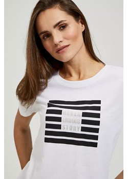 Bluzka z geometrycznym nadrukiem i krótkimi rękawami biała ze sklepu Moodo.pl w kategorii Bluzki damskie - zdjęcie 172000389