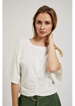 Bluzka z krótkimi rękawami i marszczeniem biała ze sklepu Moodo.pl w kategorii Bluzki damskie - zdjęcie 172000798