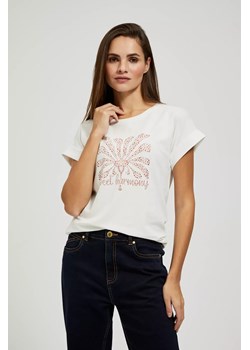 Bluzka z printem i krótkimi rękawami biała ze sklepu Moodo.pl w kategorii Bluzki damskie - zdjęcie 172000858