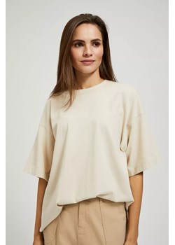 Bluzka oversize z okrągłym dekoltem beżowa ze sklepu Moodo.pl w kategorii Bluzki damskie - zdjęcie 172001205