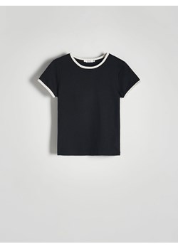 Reserved - T-shirt z kontrastową lamówką - czarny ze sklepu Reserved w kategorii Bluzki damskie - zdjęcie 172001877