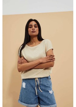 Gładki beżowy t-shirt damski ze sklepu 5.10.15 w kategorii Bluzki damskie - zdjęcie 172002729