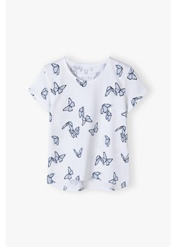 Bawełniany t-shirt dla dziewczynki biały w motyle ze sklepu 5.10.15 w kategorii Bluzki dziewczęce - zdjęcie 172002818