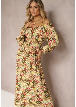 Jasnozielona Wiskozowa Sukienka Boho z Gumką w Talii o Rozkloszowanym Kroju Kiorina ze sklepu Renee odzież w kategorii Sukienki - zdjęcie 172004707