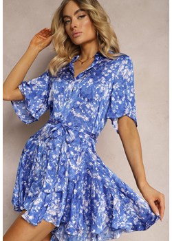 Niebieska Koszulowa Sukienka z Materiałowym Paskiem Zapinana na Guziki Hasiela ze sklepu Renee odzież w kategorii Sukienki - zdjęcie 172004827