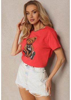 Czerwony T-shirt Koszulka z Krótkim Rękawem z Bawełny Ozdobiona Nadrukiem Xanest ze sklepu Renee odzież w kategorii Bluzki damskie - zdjęcie 172004948