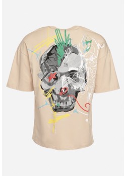 Beżowa Koszulka z Krótkim Rękawem T-Shirt z Nadrukiem z Przodu i na Plecach Franestia ze sklepu Born2be Odzież w kategorii T-shirty męskie - zdjęcie 172008788