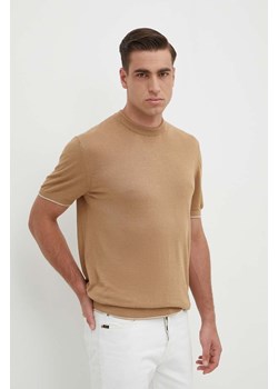 BOSS t-shirt lniany kolor beżowy gładki 50511757 ze sklepu ANSWEAR.com w kategorii T-shirty męskie - zdjęcie 172010129