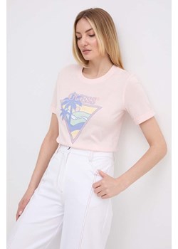 Guess t-shirt bawełniany damski kolor różowy W4GI32 JA914 ze sklepu ANSWEAR.com w kategorii Bluzki damskie - zdjęcie 172010278
