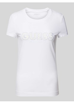 T-shirt z wyhaftowanym logo i obszyciem ozdobnymi kamieniami ze sklepu Peek&Cloppenburg  w kategorii Bluzki damskie - zdjęcie 172010719