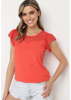 Czerwony Bawełniany T-shirt Bluzka z Przezroczystymi Rękawami i Dekoltem Lavinara ze sklepu Born2be Odzież w kategorii Bluzki damskie - zdjęcie 172018605