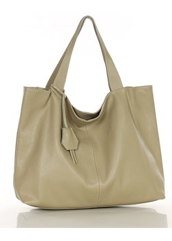 Duża torba shopper z przegrodą skóra naturalna - MARCO MAZZINI beżowa ze sklepu Verostilo w kategorii Torby Shopper bag - zdjęcie 172020948