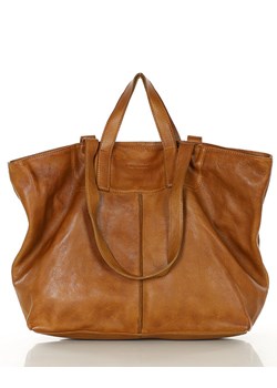 Duża torba shopper skórzana podwójne rączki - MARCO MAZZINI brąz camel ze sklepu Verostilo w kategorii Torby Shopper bag - zdjęcie 172020966
