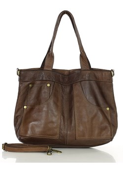 Jeansowa torebka do ręki kuferek skórzany - MARCO MAZZINI brąz ze sklepu Verostilo w kategorii Torby Shopper bag - zdjęcie 172020995