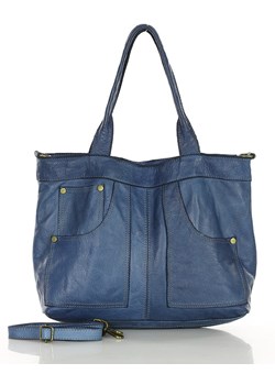 Jeansowa torebka do ręki kuferek skórzany - MARCO MAZZINI jeans niebieski ze sklepu Verostilo w kategorii Torby Shopper bag - zdjęcie 172021005