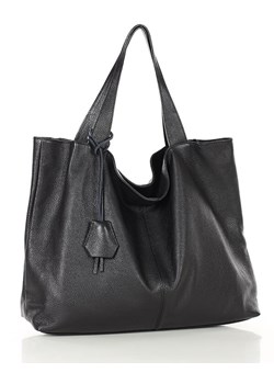 Duża torba shopper z przegrodą skóra naturalna - MARCO MAZZINI czarna ze sklepu Verostilo w kategorii Torby Shopper bag - zdjęcie 172021055